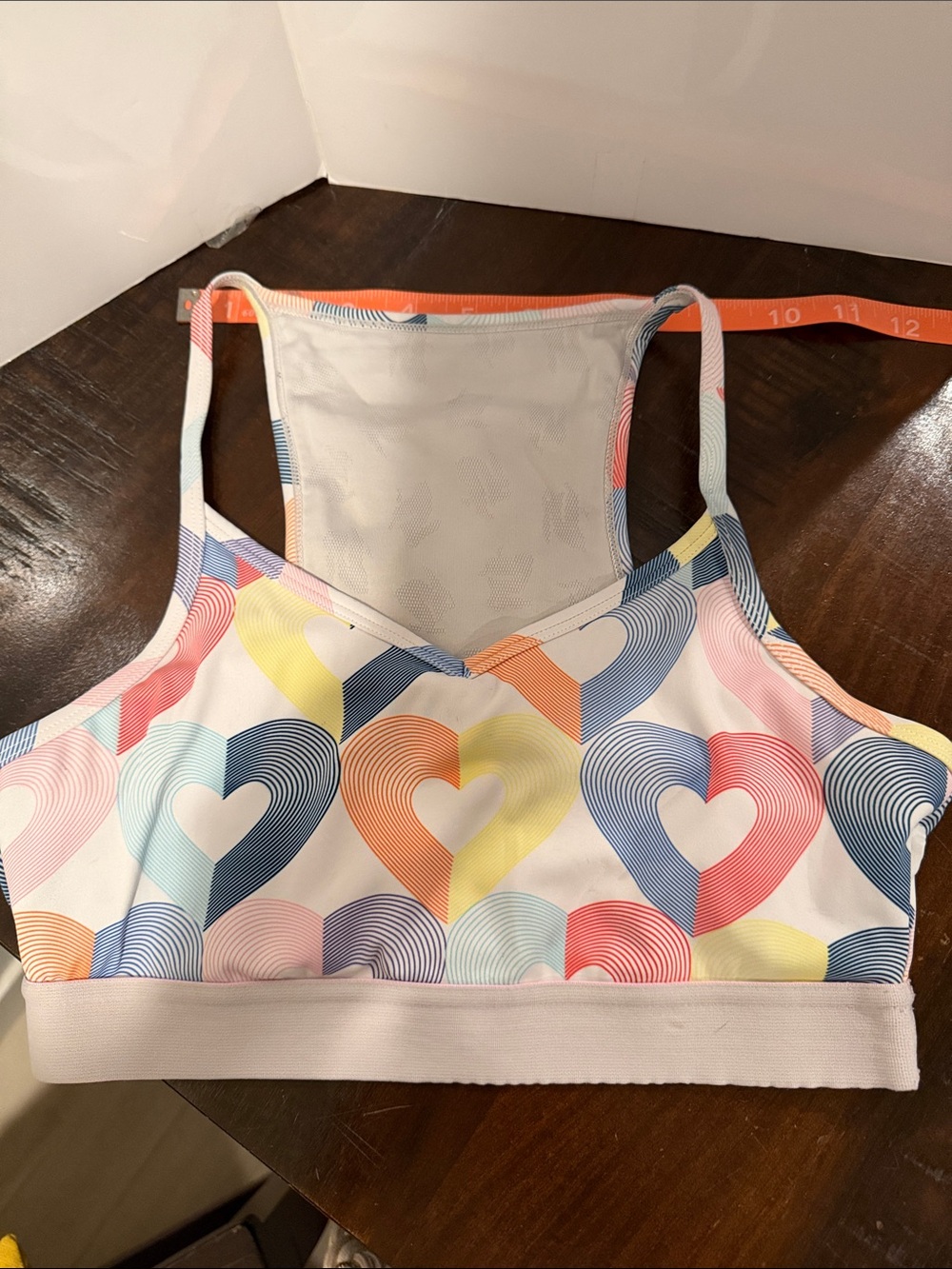 Rabbit strappy pocket Multi-Color Heart Print Sports Bralette - White Base